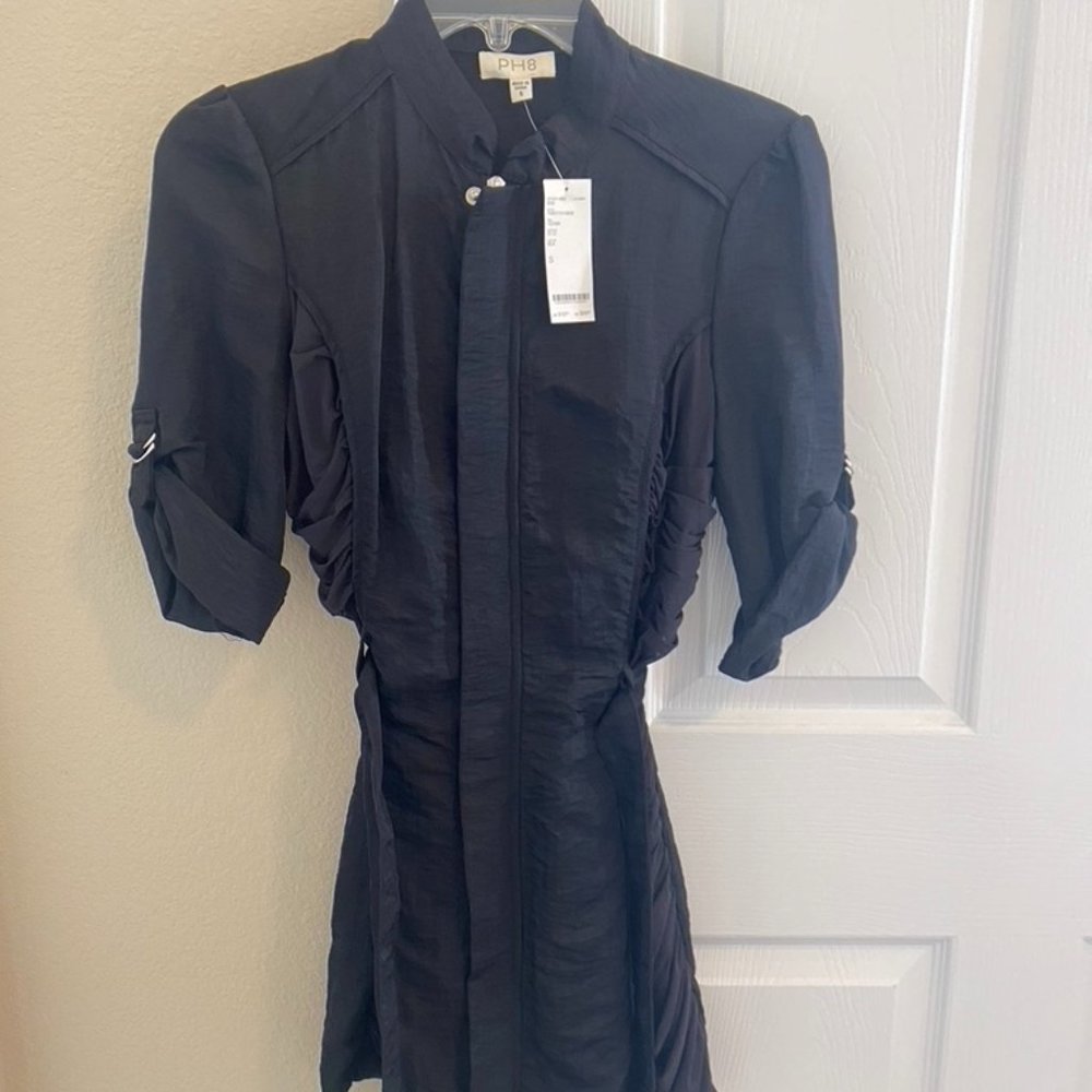 PH8 Collared Short Black Button Up/Zipper Dress
